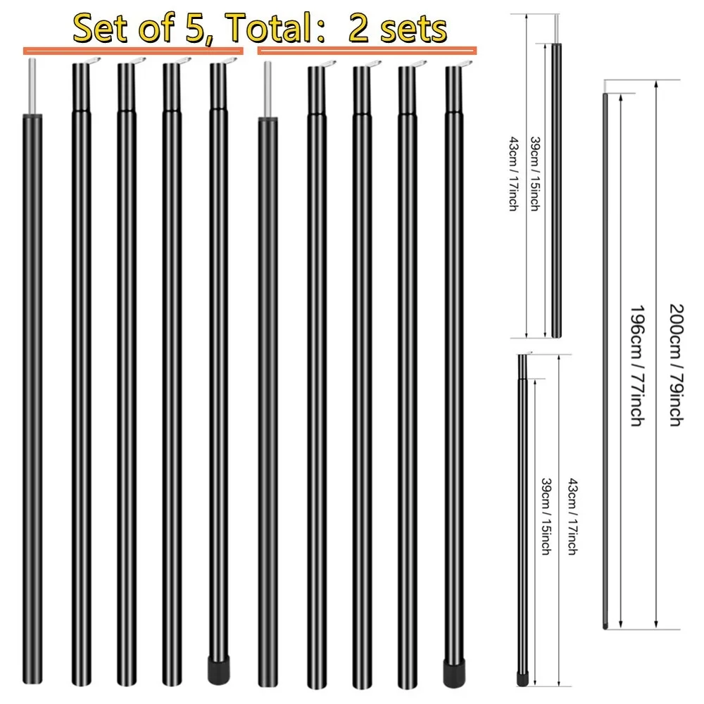 Telescopic เต็นท์เสา 2 ชุดปรับอลูมิเนียมอัลลอยด์สําหรับ Trailor Backpacking เดินป่าตั้งแคมป์กันสาด Shelter Canopy