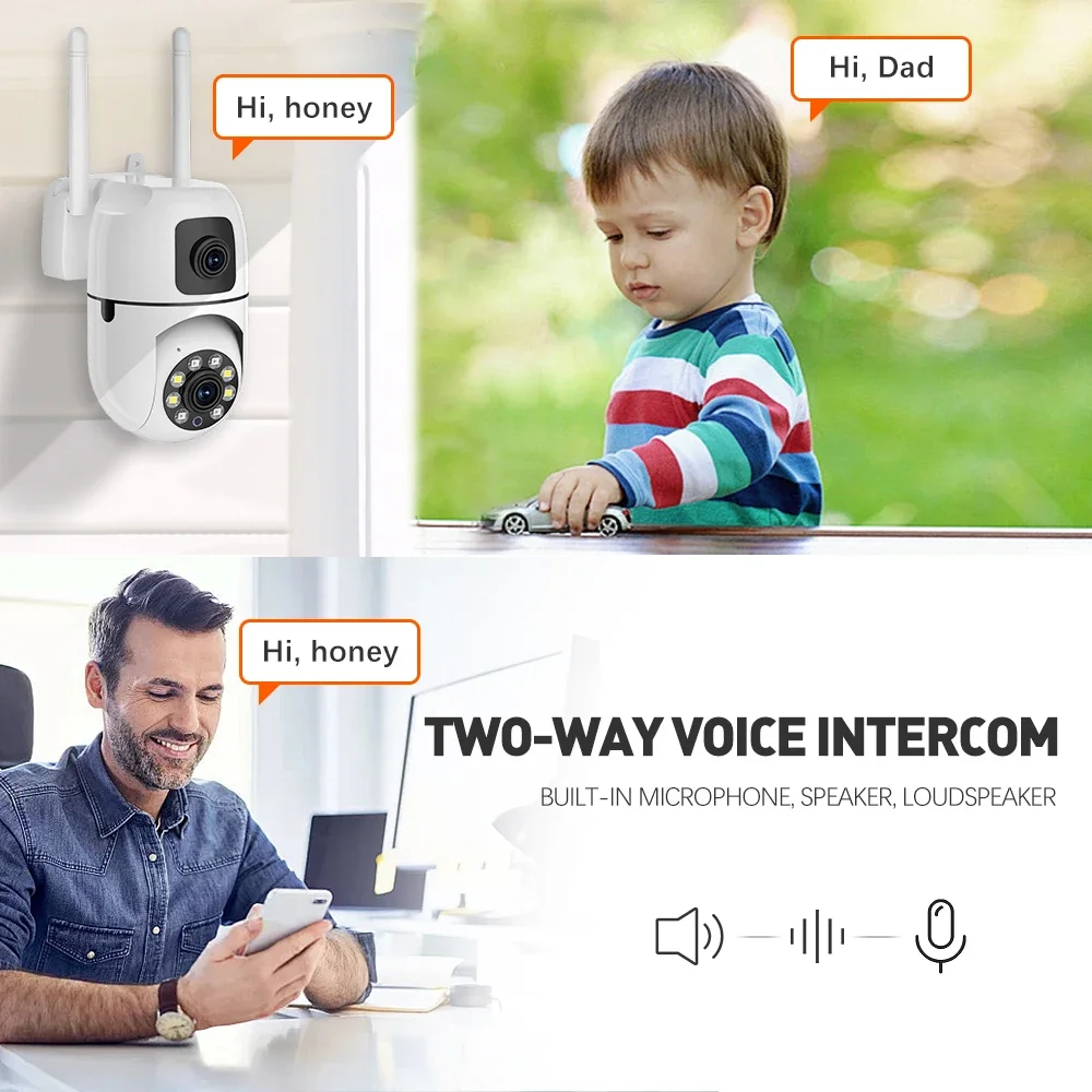 Telecamera IP WiFi Protezione di sicurezza Doppia lente Doppio schermo Monitor interno wireless Tracciamento automatico Video sorveglianza CCTV PTZ V380 Pro