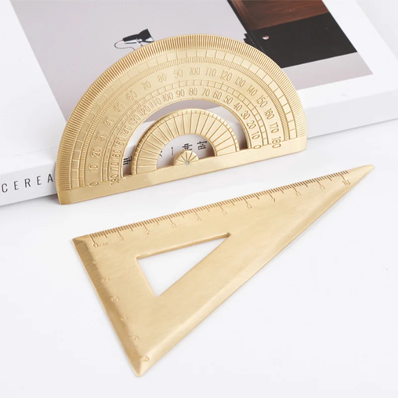 Metal Brass Straight Ruler Vintage Triangle Protractor Measuring Tool kawaii Painting Drafting Supplies Korean Stationery Office
