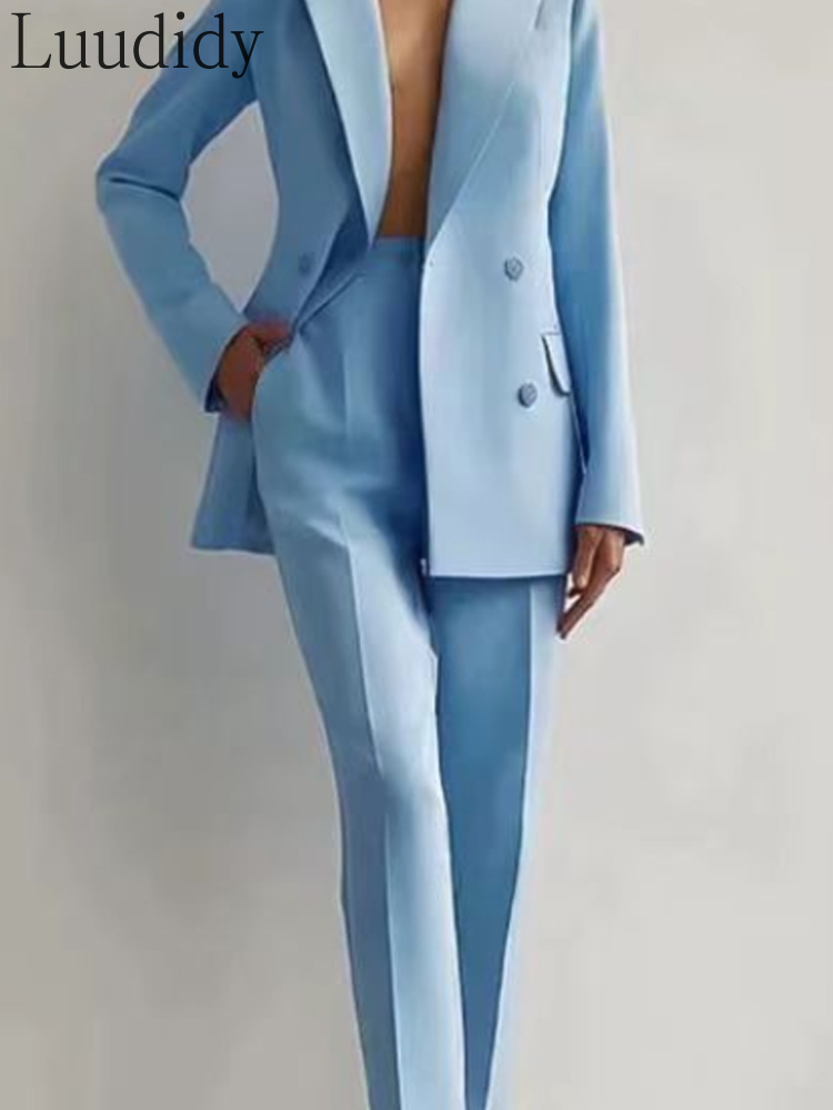 Two Piece Suit Women's Blazer Suit Office Lady Long Sleeve Blazer and Pant Sets