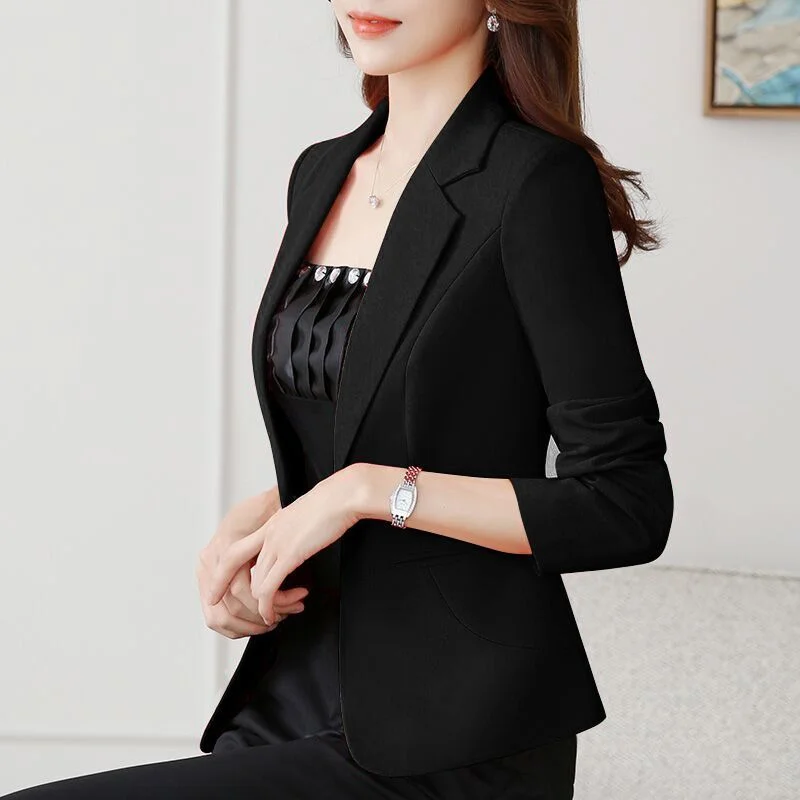 Chaqueta de traje informal para mujer, blazer corto ajustado de moda coreana, Top de traje de Color liso, primavera y otoño, 2023
