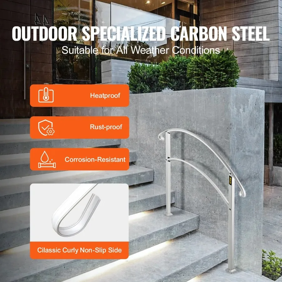 Handrails for Outdoor Steps Fit 1 or 3 Steps Outdoor Stair Railing White Wrought Iron Handrail Flexible Front Porch Hand Rail