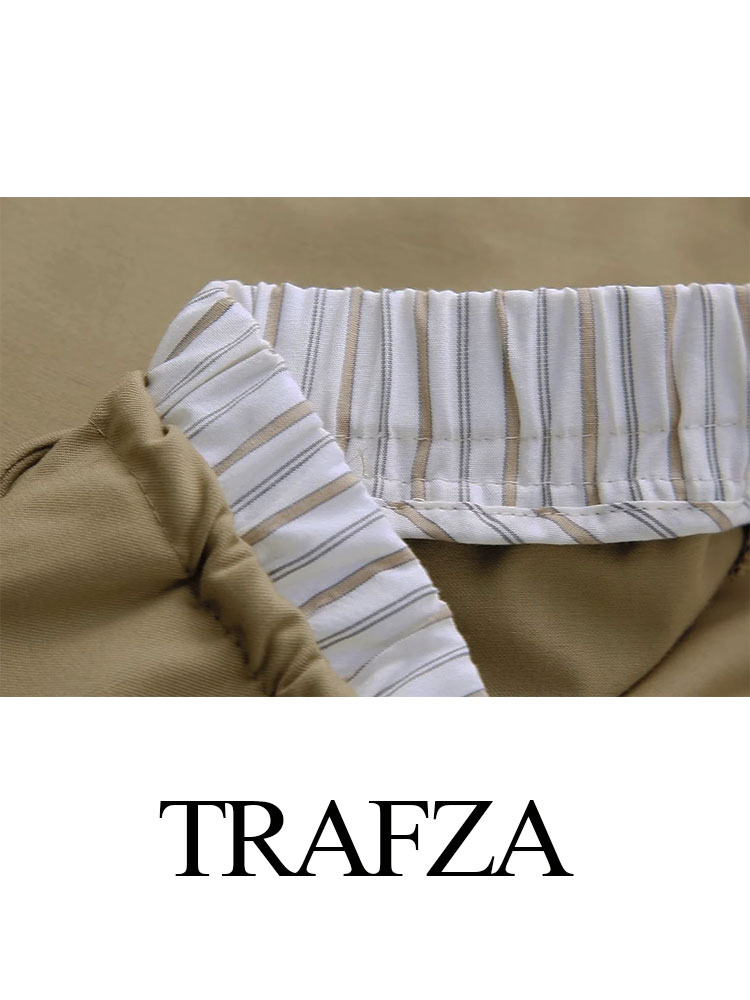 TRAFZA-Calça Casual Monocromática para Mulheres, Colete Único Peito, Calças Elásticas com Cordão na Cintura, Streetwear Feminino, Moda Verão