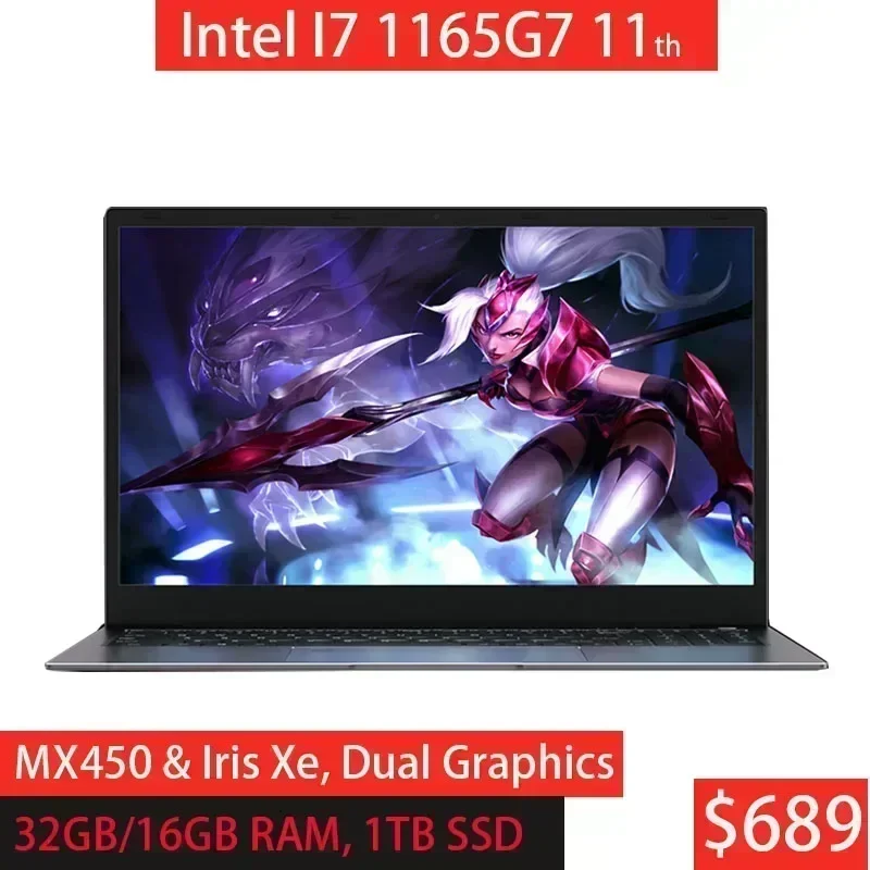 GMOLO-el mejor ordenador portátil para juegos, 32GB/16GB, DDR4 RAM, Intel I7, CPU Geforce MX450/ Iris Xe, Super Gamer