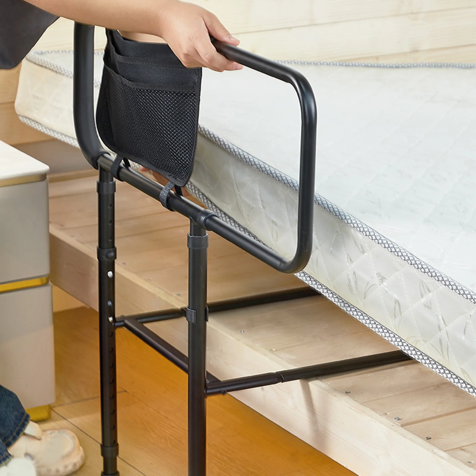 Bed Rail Adjustable Height Prevent Slip Handle Bedside Railing with Storage  for Seniors Pregnant Women Bedside Grab Bar