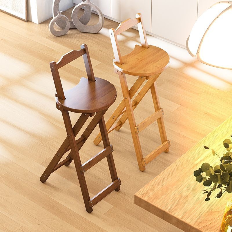 OMGD Foldable bar chair High stool Home checkout Bar Restaurant chair Living room backrest Solid wood modern simplicity