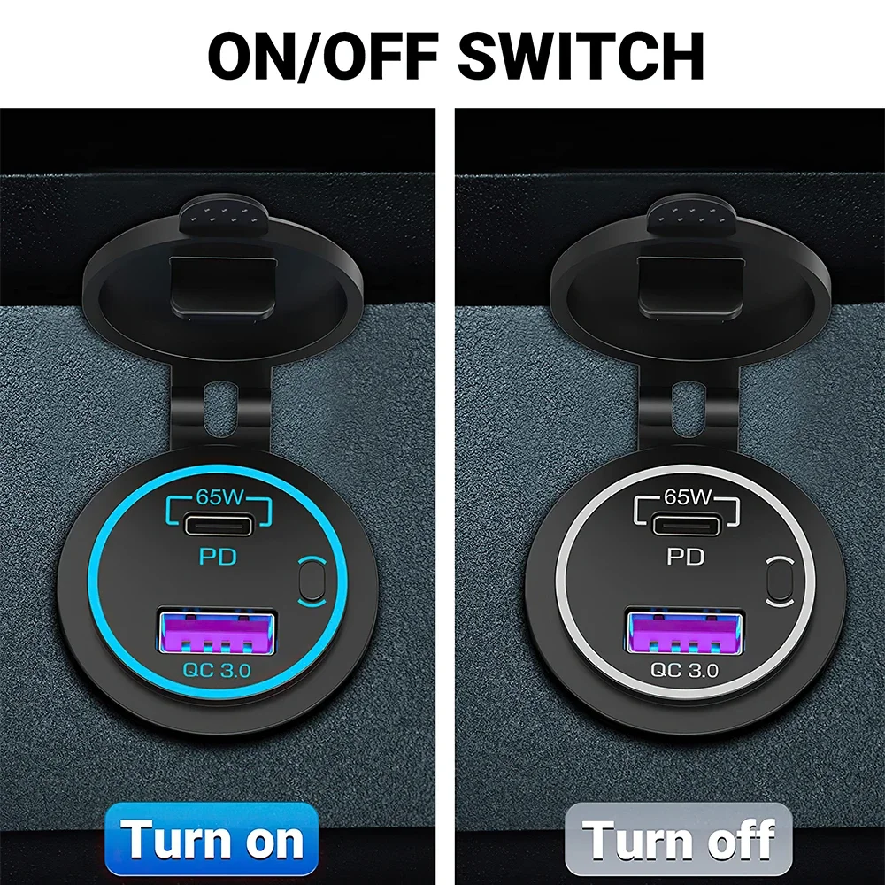 PD QC3.0 Quick Phone Charger Socket Dual USB Ports Waterproof with LED Touch Switch Power Adapter For Huawei IPhone Samsung