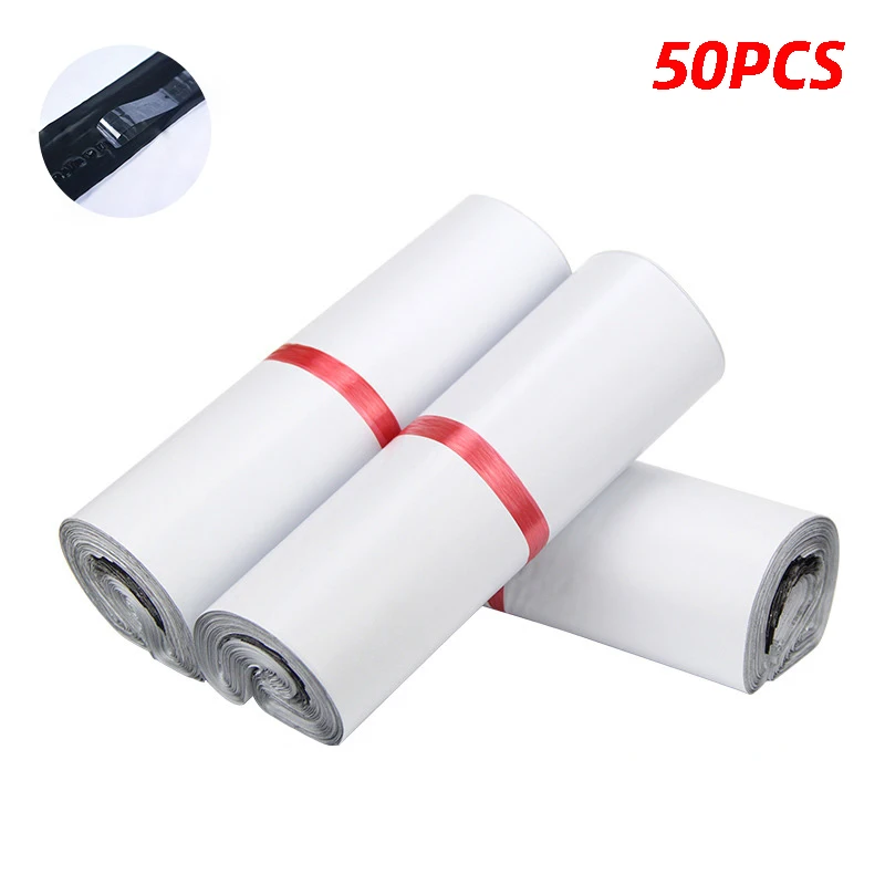 50 pçs branco auto-selo adesivo sacos de correio sacos de armazenamento plástico poli envelope mailer transporte postal sacos de correio