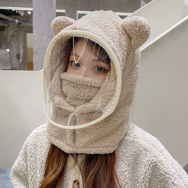 Gorro con máscara para niños y adultos, bufanda con dibujos animados, gorro cálido de lana, 2 piezas, gorros dobles para niños, Otoño e Invierno