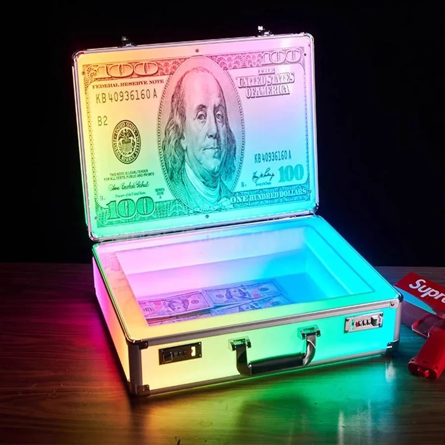 Bar Club Customized US Dollar 100 Money Case Carrier Holder Box LED Bottle Presenter suitcase display VIP currency briefcase