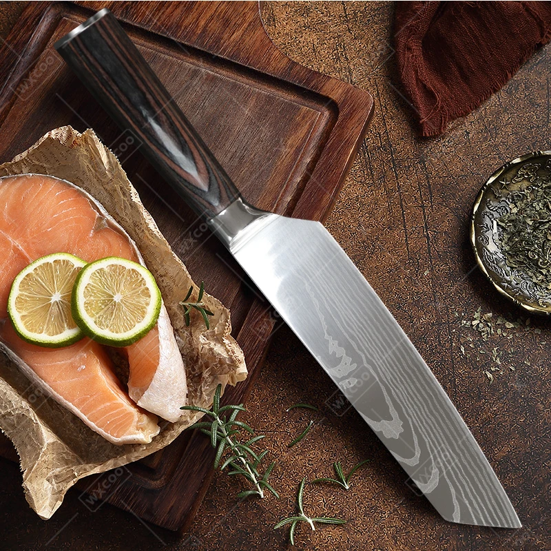 WXCOO มีดครัวมีดเชฟญี่ปุ่น Santoku Slicing Utility Meat Cleaver Butcher มีดแกะสลัก Sheath มีดทําอาหาร