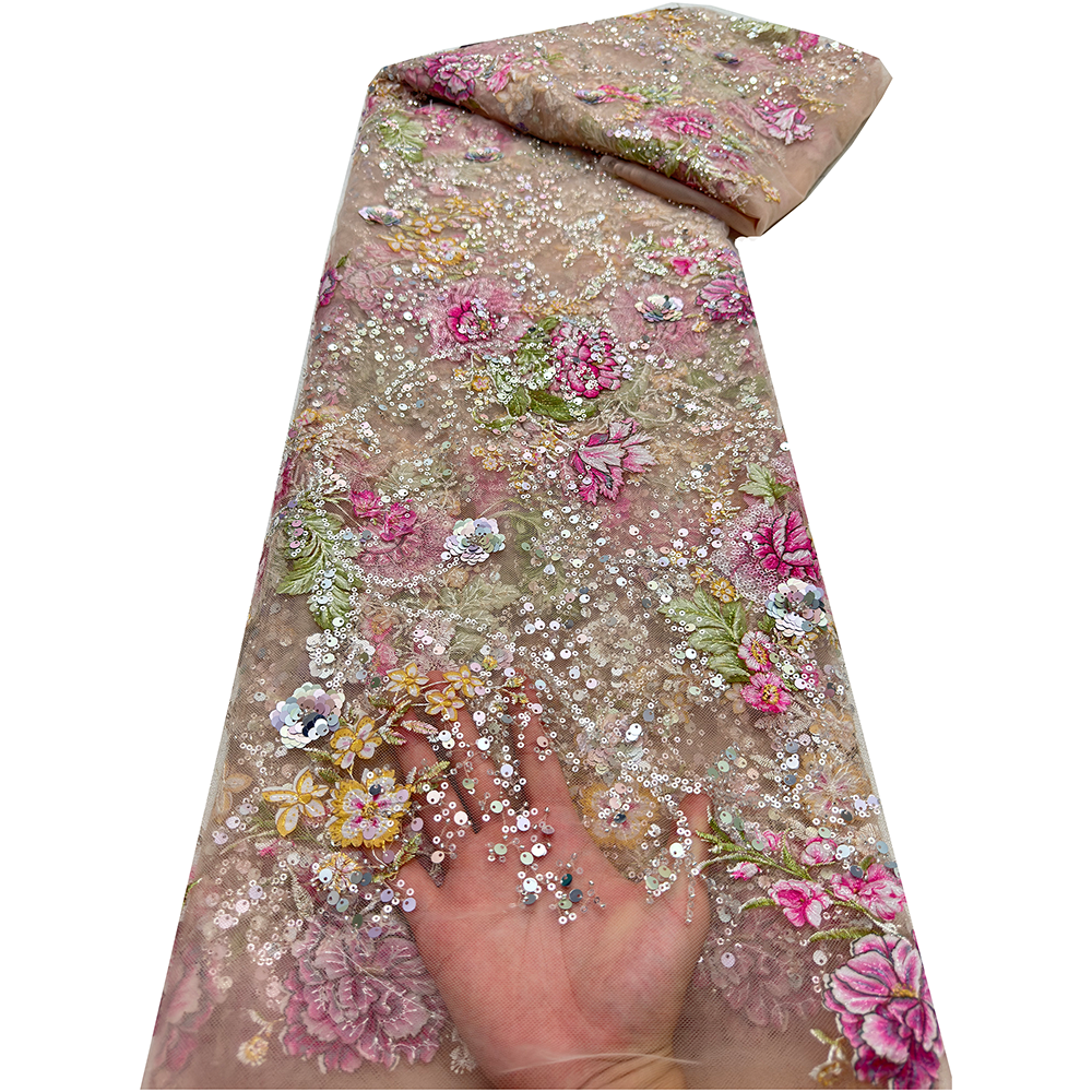 アフリカのレース生地 2025 スパンコールビーズ刺繍新郎ナイジェリアブライダル高品質フレンチチュールレース生地結婚式用