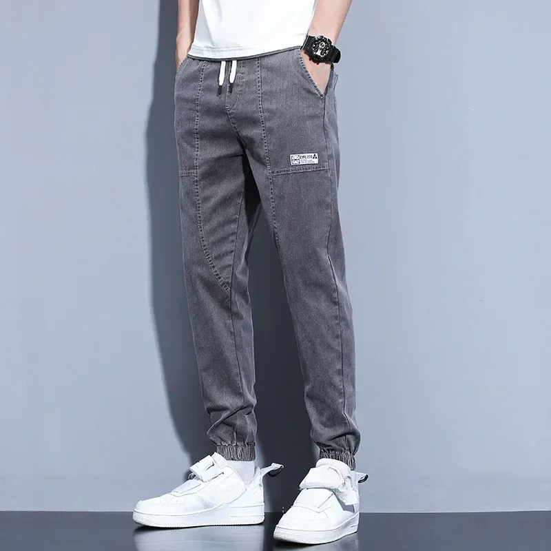 กางเกงยีนส์เปิดกางเกงผู้ชายฤดูใบไม้ร่วง/ฤดูหนาวขนแกะ-เรียงรายหนาหลวมสีข้อเท้ากางเกงทำงาน Harem กางเกง