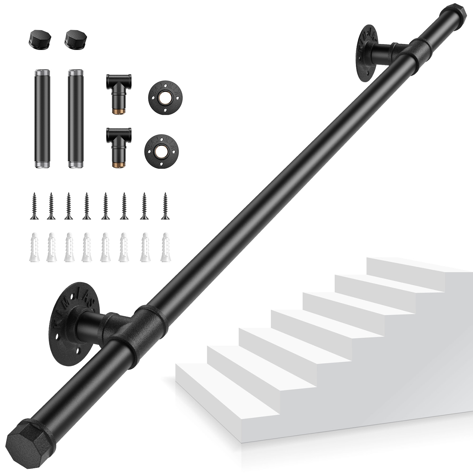 Barandilla moderna sencilla para escaleras, pared para escaleras interiores y exteriores, hierro forjado, metal blanco (tamaño: 280 cm)