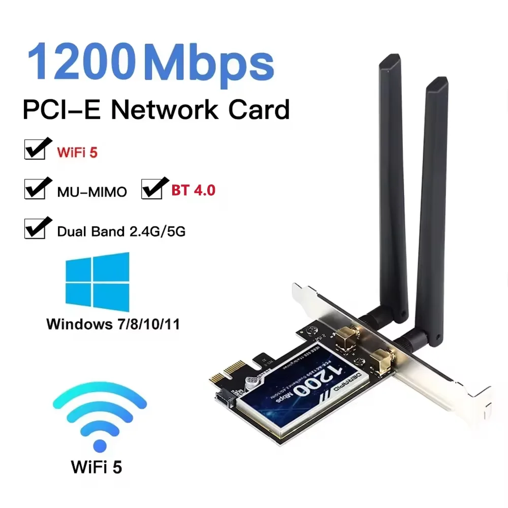 Беспроводной адаптер PCI-e 1200 Мбит/с, 2,4 ГГц/5 ГГц, Bluetooth 4,0 WiFi Wlan Card 802.11ac, настольный Wi-Fi адаптер PCI Express для Win 7 10 11