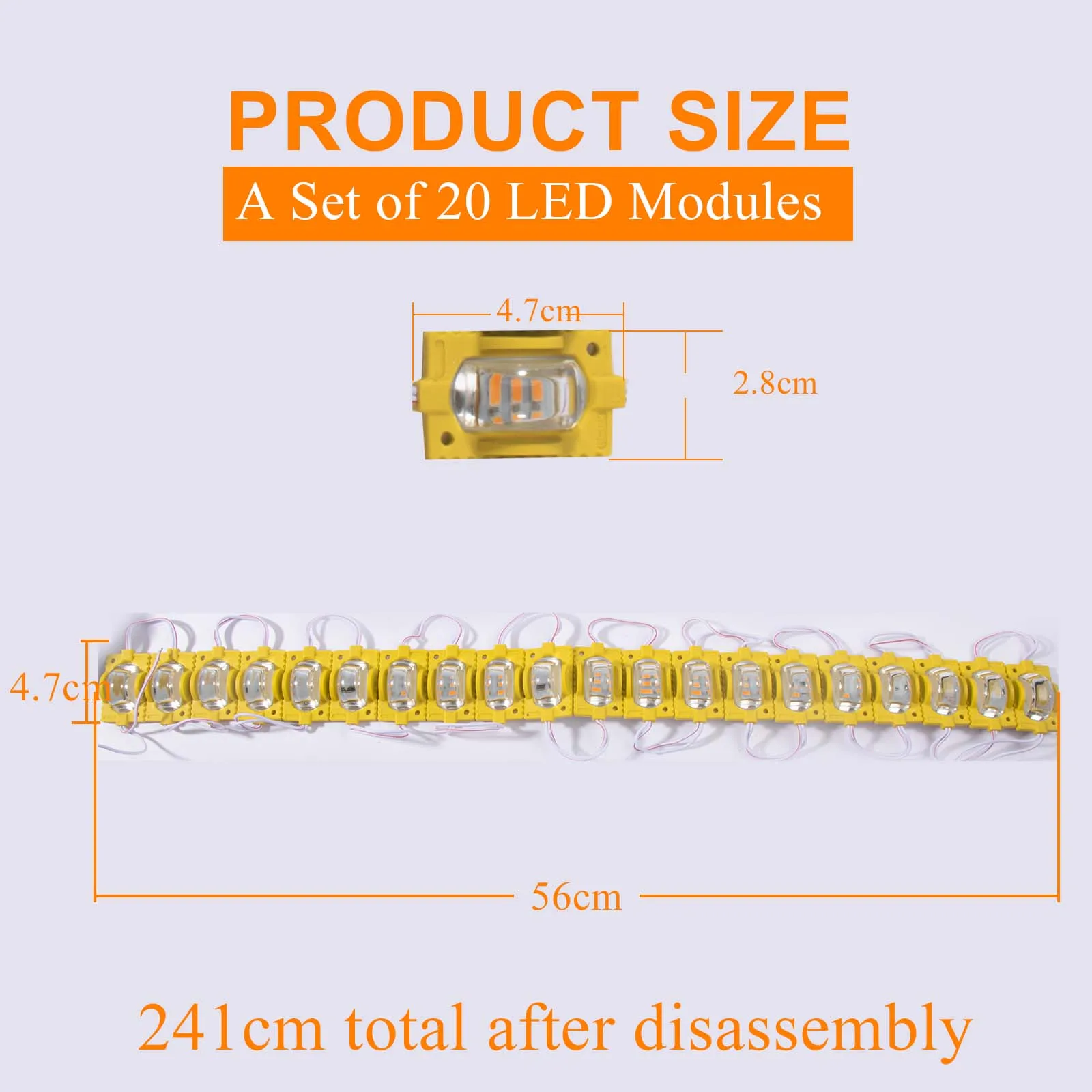 20pcs COB LED Módulo Sinal de luz DC 12V à prova d'água para iluminação publicitária de vitrine com fita adesiva