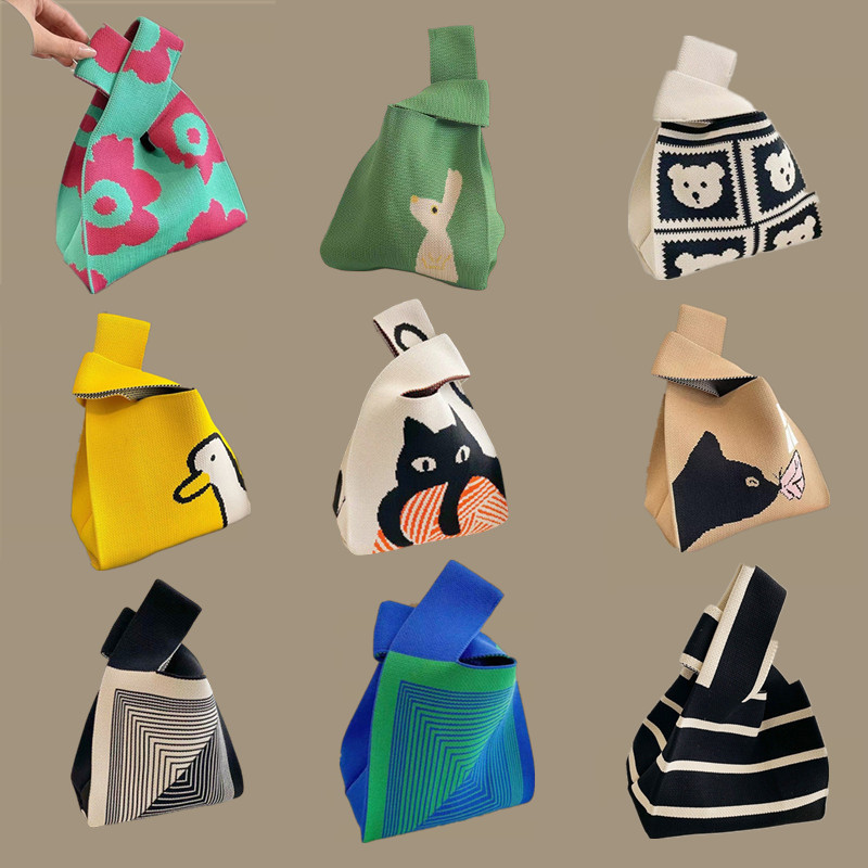 Женская вязаная маленькая сумочка ручной работы, повседневная сумка на запястье, многоразовая студенческая мини-сумка-шоппер, подходит для ежедневного использования на открытом воздухе