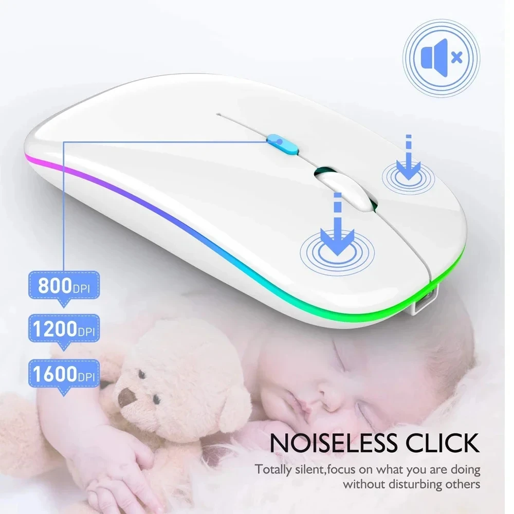 Ratón inalámbrico recargable silencioso retroiluminado con LED ratones PC portátil ordenador Mous 2,4 Ghz receptor Bluetooth modo Dual ratones ópticos