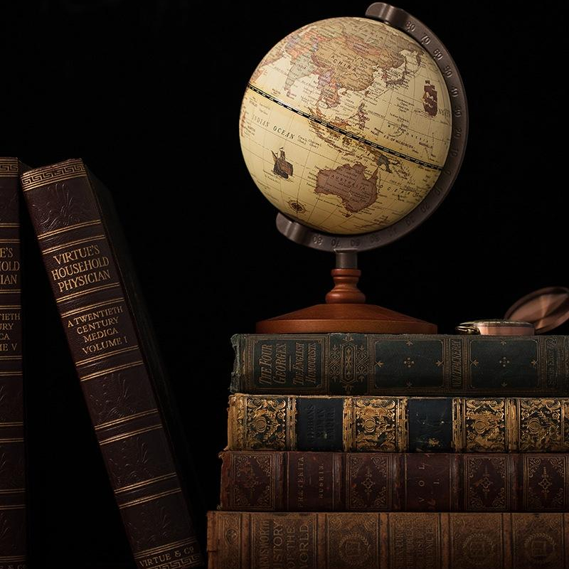 NEW World Globe Earth แผนที่ภาษาอังกฤษ Retro ฐานไม้ Earth Instrument ภูมิศาสตร์การศึกษา Globe ตกแต่งโต๊ะเฟอร์นิเจอร์