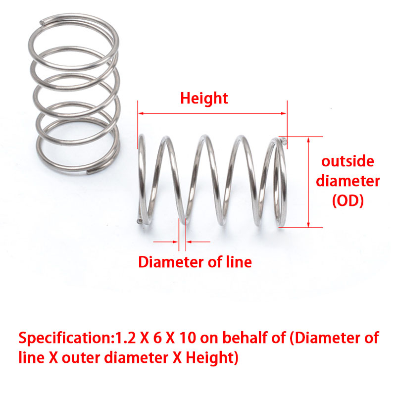 Thép Không Gỉ 304 Nén Mùa Xuân, Trở Về Mùa Xuân, thép Đường Kính Dây 1.0Mm Đường Kính Ngoài 5 ~ 20Mm 10 Chiếc