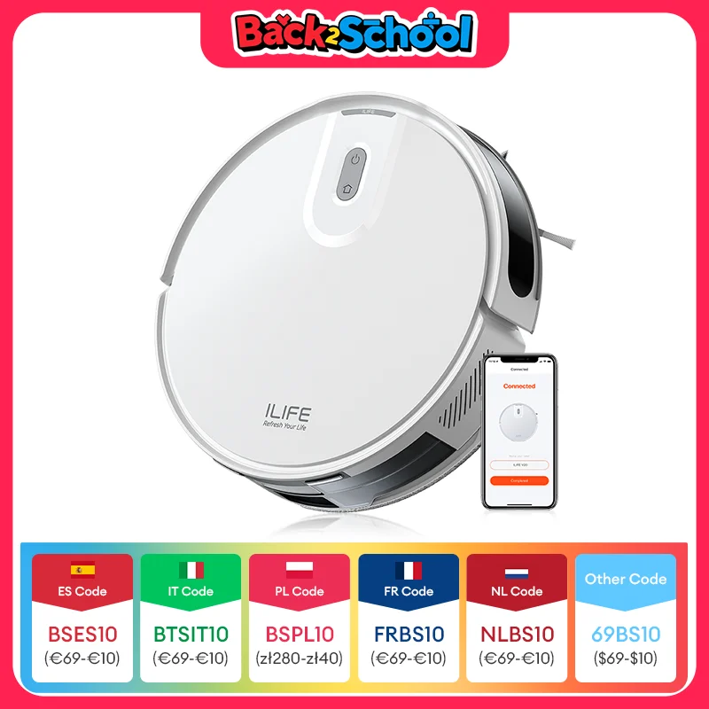 Aspirateur robot ILIFE V20, aspiration 5000 Pa, navigation intelligente SOF LiDAR, contrôle par application, nettoyage personnalisable, chargement automatique