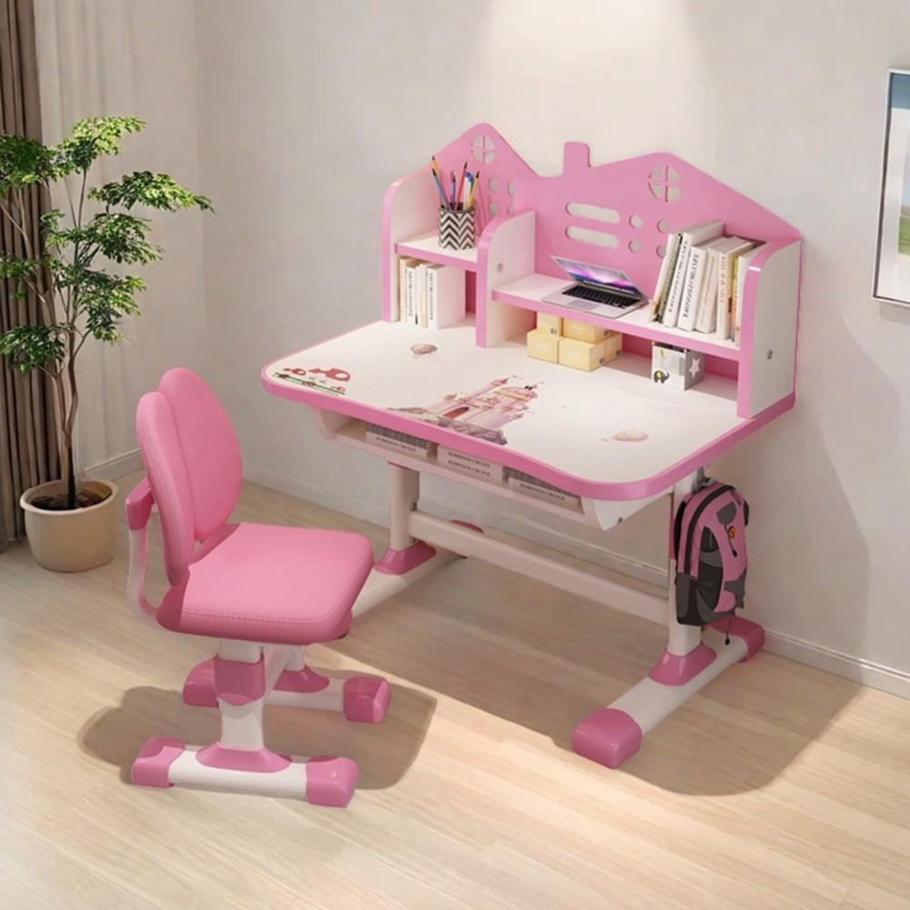 Kids Adjustable Study Desk Set 2Pcs – Widened Table with Bookstand, Drawer & Cartoon Chair for Children's Room