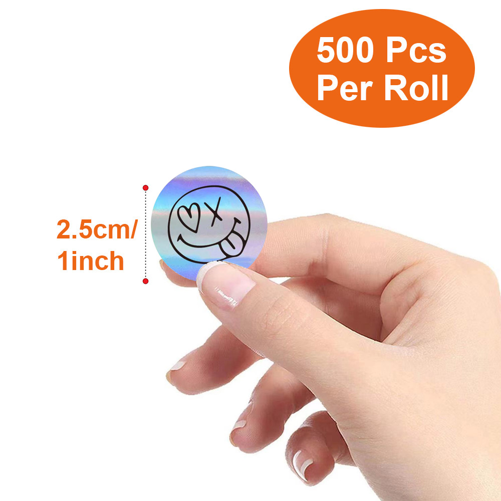 500 ピース/ロール Happy Yeah Funning Expression レーザーステッカー 2.5 センチメートル/1.0 インチ DlY 装飾ギフト、ノートブック、ケトル、電話、シールラベル