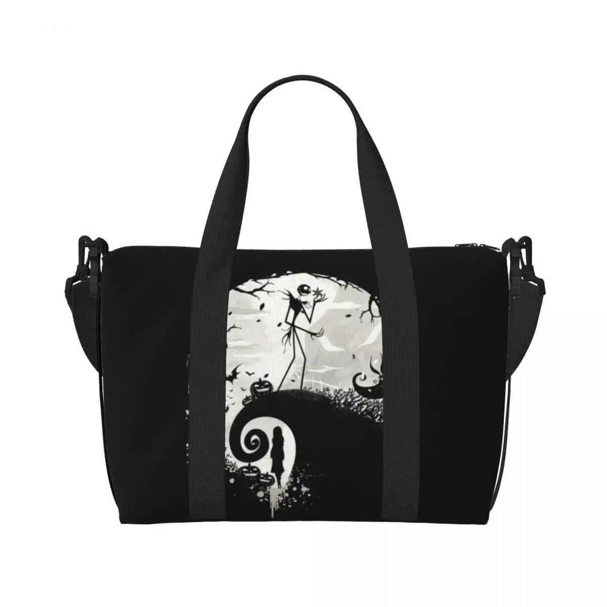 กระเป๋าเดินทางสำหรับชายหาดยิมแจ็คความจุขนาดใหญ่สำหรับผู้หญิง skellington ลายการ์ตูนตามสั่ง