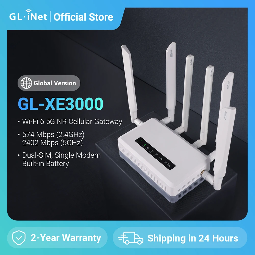 GL.iNet GL-XE3000(Puli AX)Wi-Fi 6 5G Enrutador celular con batería