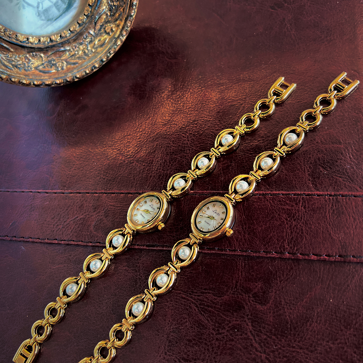 Relógio de pulso feminino quartzo oval impermeável, elegante relógio feminino, pulseira pérola, roupa diária, feriado, francês, elegante, 30m, 1pc