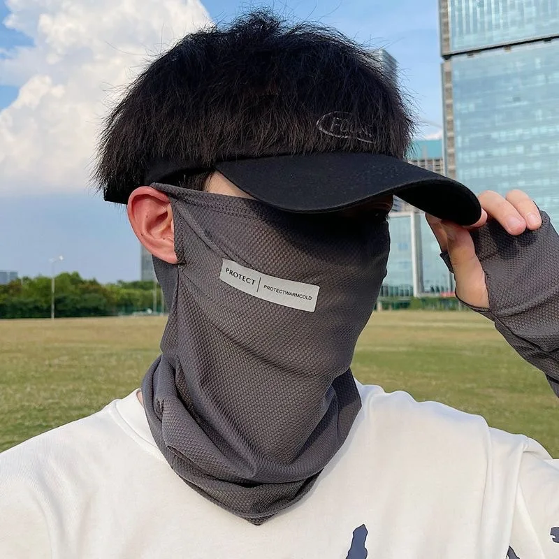 Anti Cursor Summer Men's Ice Sleeve Face Mask Driving Sun Protection Thin Ice Silk Loose Plus Size Hand Sleeves Men and Women