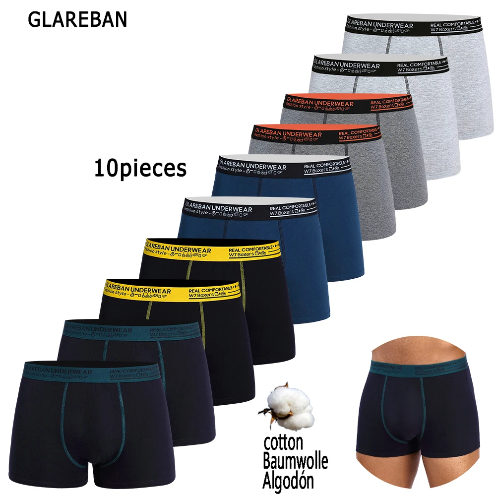 Confezione da 10 pezzi Boxer in cotone Pantaloncini Intimo da uomo per slip maschili Mutande sexy Slip Mutandine da boxe traspiranti hot Sexis Basic