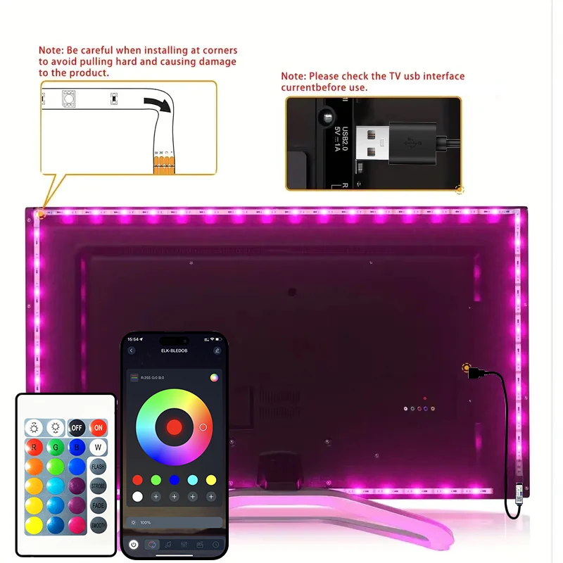 5V LED strip lamp RGB with USB 24 key Bluetooth remote control color-changing brightness patch suitable for holiday decoration