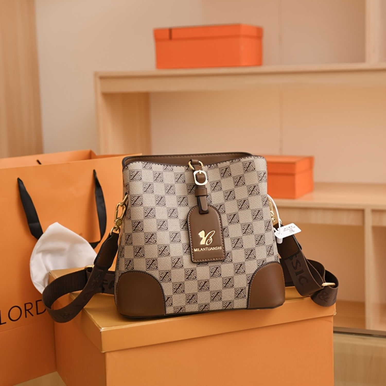 Bolsa balde crossbody inspirada em designer clássico para mulheres