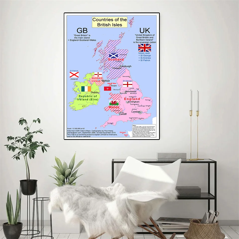 42*59Cm Bản Đồ Chính Trị Của Vương Quốc Anh Vintage Canvas Tranh Trang Trí Trang Treo Tường Phòng Khách Trang Trí Nhà Cửa đồ Dùng Học Tập
