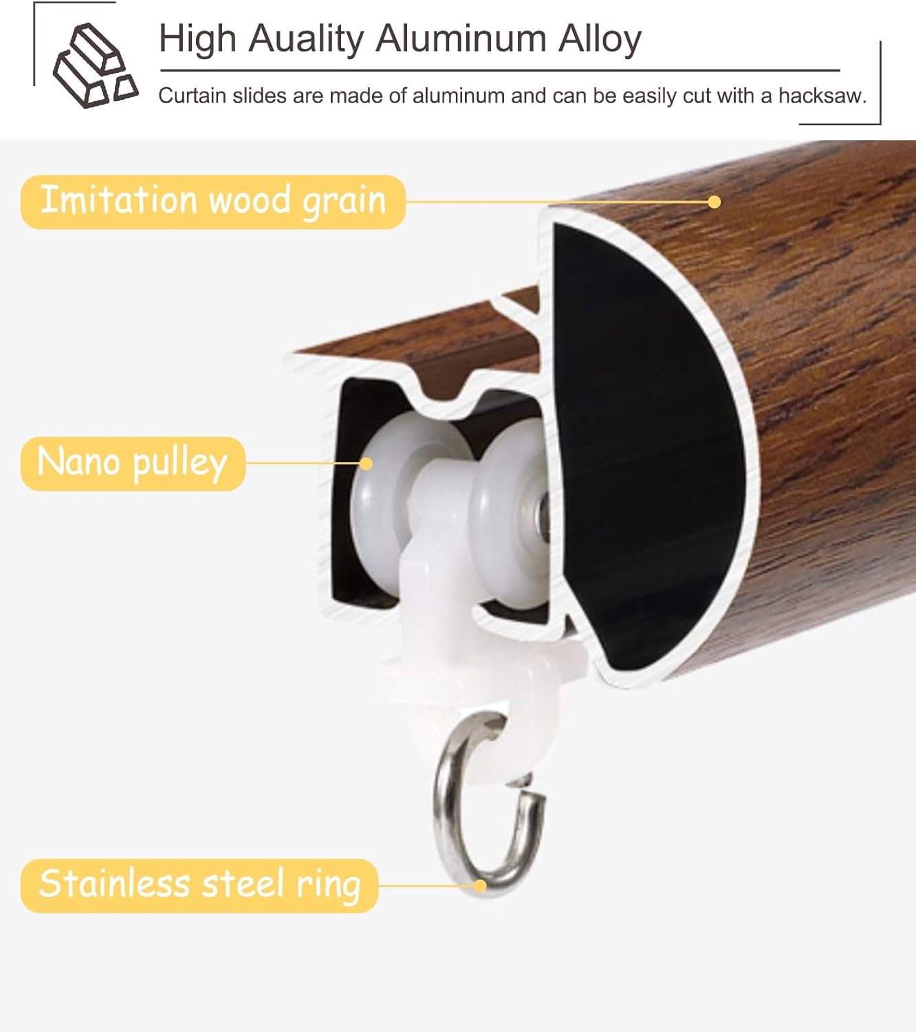 en pared de aleación de aluminio de grano de madera para dormitorio, divisor de habitación, soporte de barra de cortina (beige,