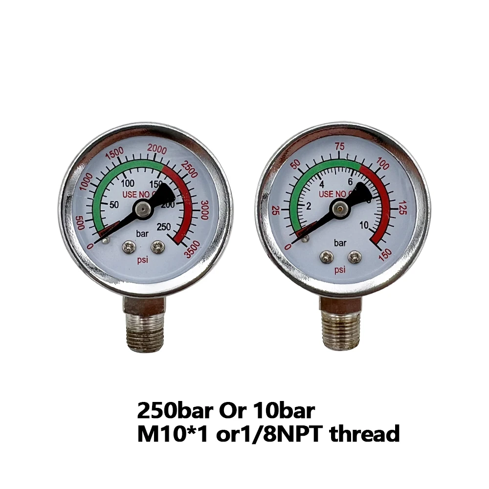 Air Manometer For Fill Station Double-Range 10bar/250bar/3500psi Pressure Gauge M10*1 1/8NPT Thread Pneumatic Fittings Accessory