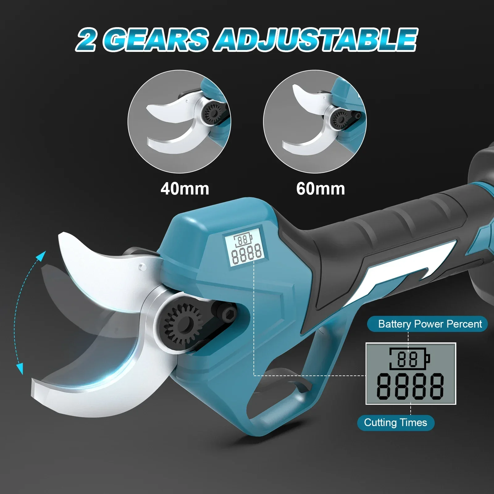 Hecus 40mm Brushless Electric Pruning Shear 2Gear Electric Scissors Orchard Shrub Branch Pruning Tool For Makita 18V Battery Pin