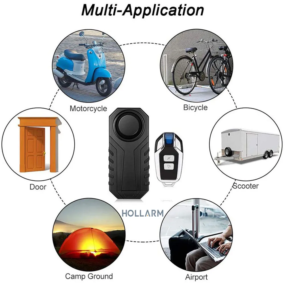 Hollarm-alarma de vibración inalámbrica para bicicleta, sistema de alarma antirrobo para motocicleta, resistente al agua IP55, Control remoto