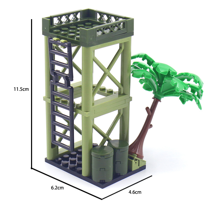 Bloques de construcción de ciudad militar, torre de mirada, árbol, escena de guerra, ciudad militar, modelo clásico, Kits de ladrillos, conjuntos de Ideas