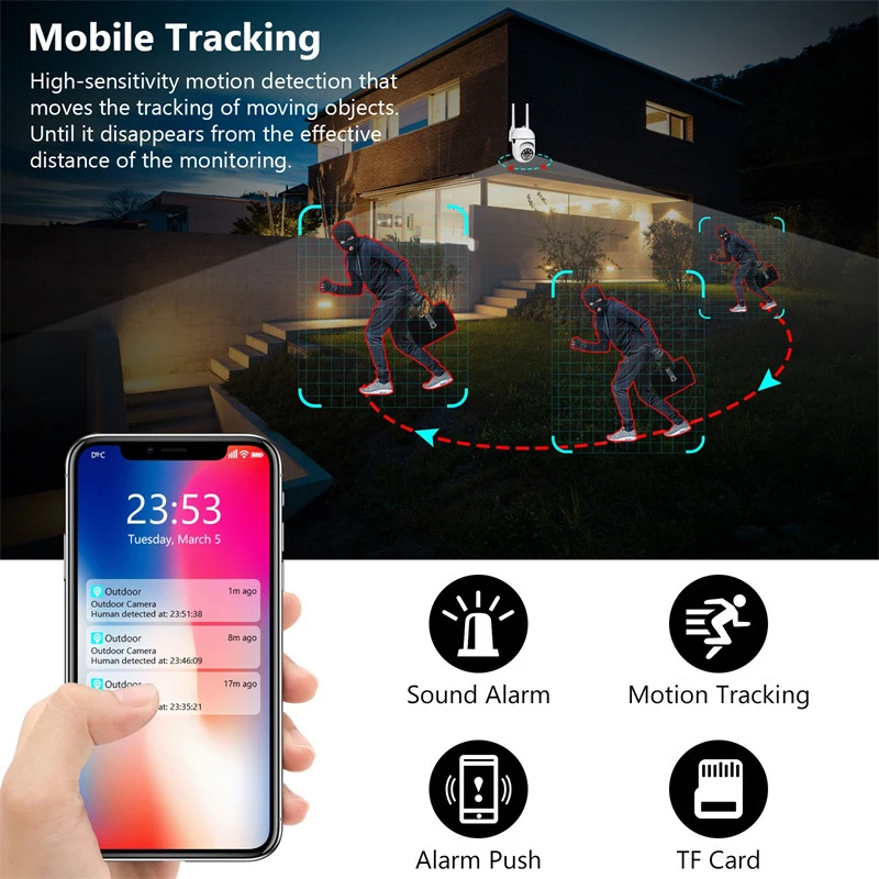 2MP Drahtlose Sicherheitsüberwachung PTZ Kamera Wifi IP Outdoor 5X Zoom Kameras AI Human Tracking Zwei-wege Audio HD Nacht Farbe Cam