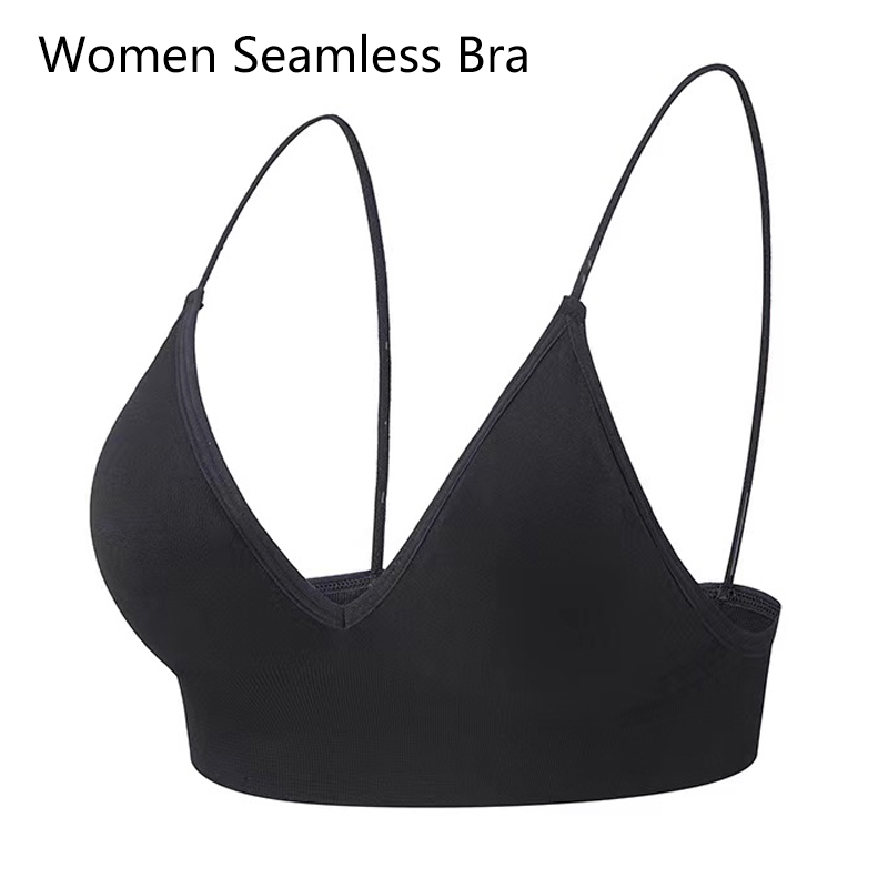 Mulheres sem costura Bra Camisole Underwear Preto Azul S M L Respirável V Pescoço Reúna Esportes Fitness Yoga Casual