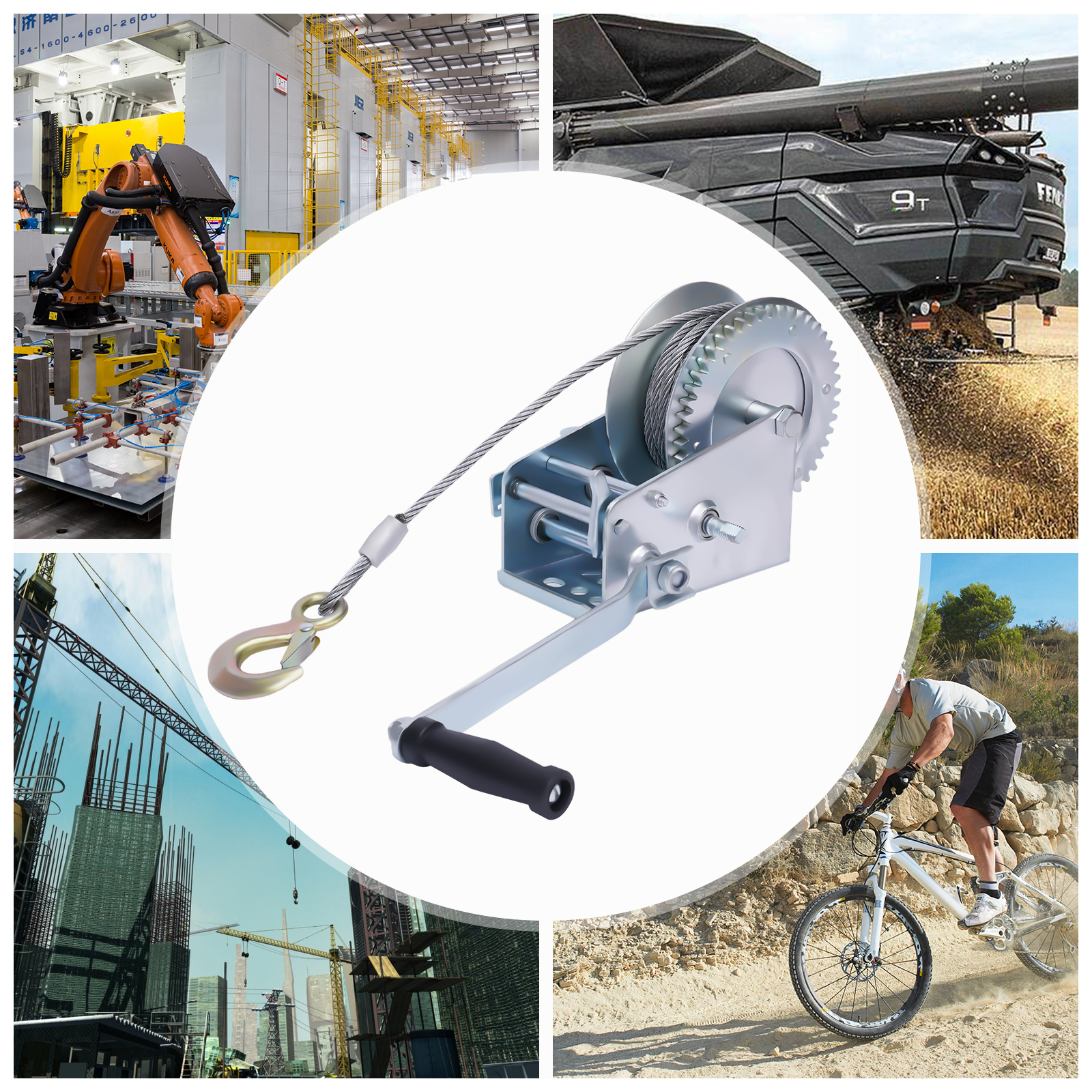 Professionelle Handwinde, 1500 kg, 10 m, manuelle Lastdruck-Bremswinde mit Drahtseil, Traktion, Heben, Handwinde, Stahlkabel