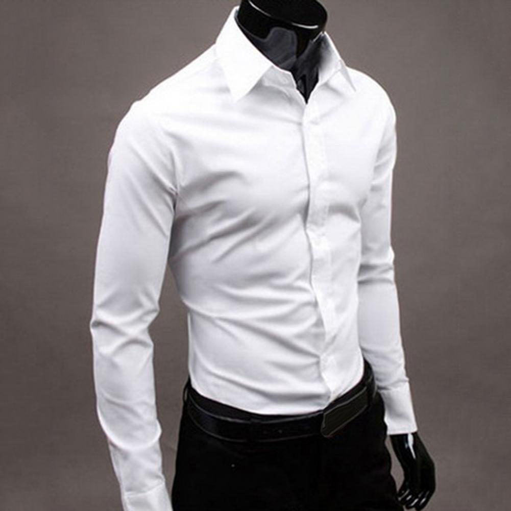 Oversize Herren Slim Fit Baumwolle Business Hemd Basic Casual Slim Weiß Langarm Hemd Solide Langarm Button-Down-Kleid Hemd