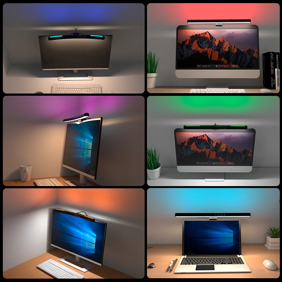 โคมไฟตั้งโต๊ะ LED หน้าจอ USB แขวนหน้าจอโค้งแถบแสง RGB พื้นหลังไฟบรรยากาศการเล่นเกมตกแต่งห้อง