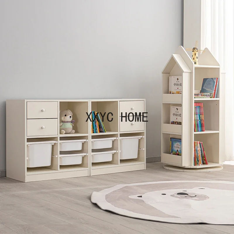 Rotary bookshelf children's solid wood 360-degree bookcase movable floor reading picture book shelf toy storage rack