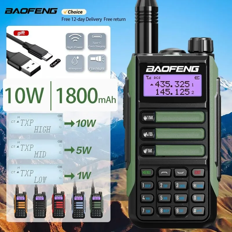 Baofeng UV16 V2 10W Radio de largo alcance - VHF/UHF CB y aficionador, walkie talkie bidireccional para exteriores/caza/aventura