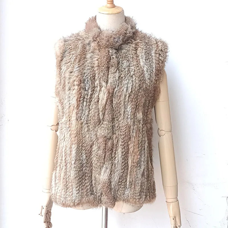 Frauen Frühling gestrickt echte Kaninchen fell Weste Mode Luxus Echtpelz Weste ärmellose weibliche Natur fell Weste