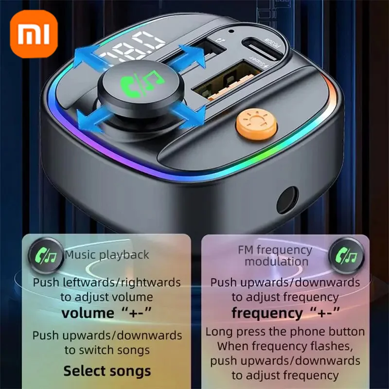 Xiaomi FM Transmitter Bluetooth 5.3 Hands-Free Car AUX Radio Modulator MP3 Player with Fast Charging Adapter Auto Accessories