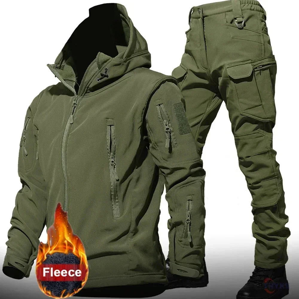 6xl tad tático masculino caça caminhadas pesca explorar roupas terno camuflagem pele de tubarão caça à prova dwaterproof água com capuz jaqueta + calças
